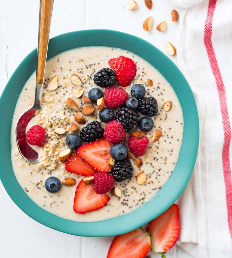 Steel-Cut Oats with Chia, Almond Butter & Berries