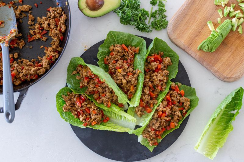 Turkey Lettuce Wraps with Veggies and Hummus