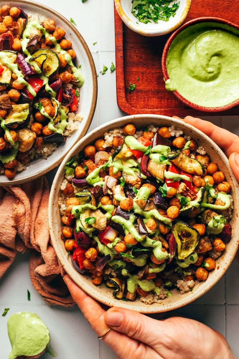 Roasted Veggie and Chickpea Bowl with Tahini Dressing