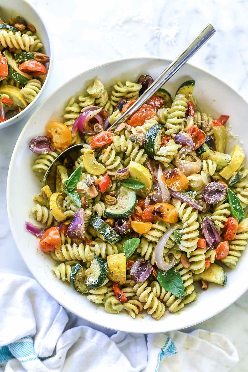 Pasta Salad with Roasted Veggies and Pesto