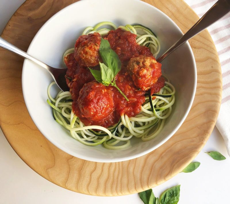 Zucchini Noodles with Turkey Meatballs and Marinara
