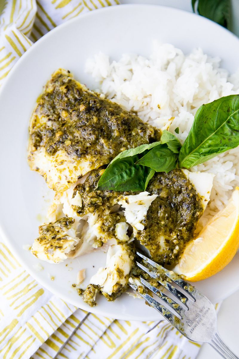 Baked Cod with Pesto and Parmesan