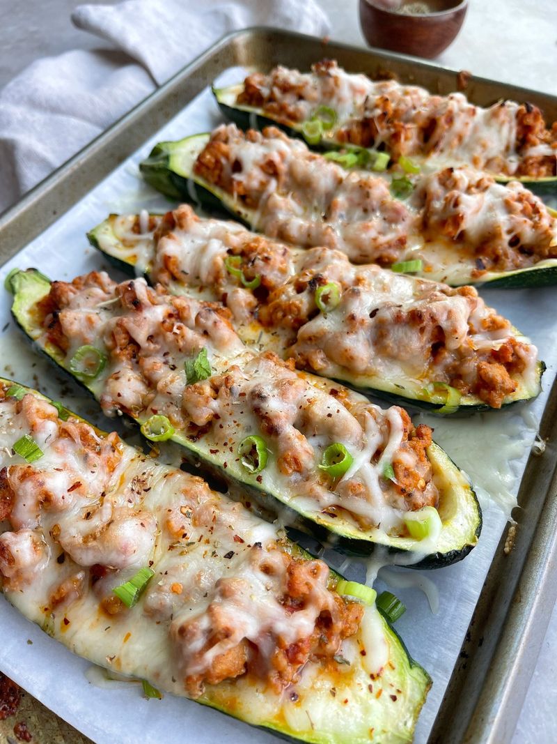Turkey and Spinach Stuffed Zucchini Boats