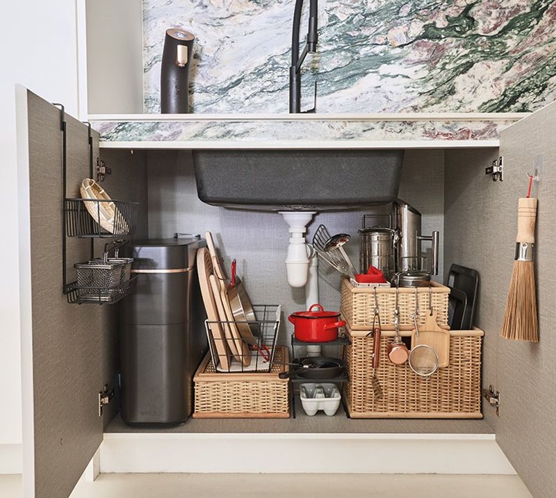 In a Wicker Basket Under the Sink