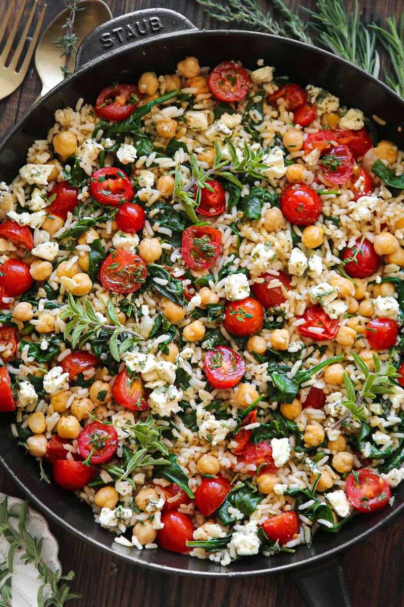 Greek Chickpeas + Spinach + Crumbled Feta