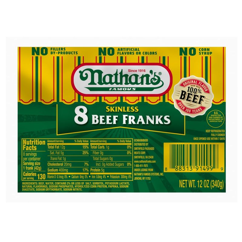 Nathan’s Skinless Beef Franks (Lower Sodium Version)