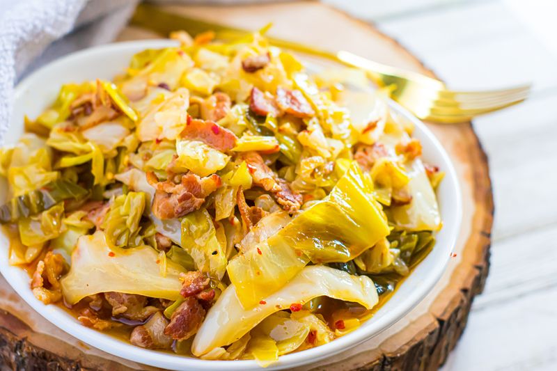 Fried Cabbage with Smoky Tempeh or Bacon