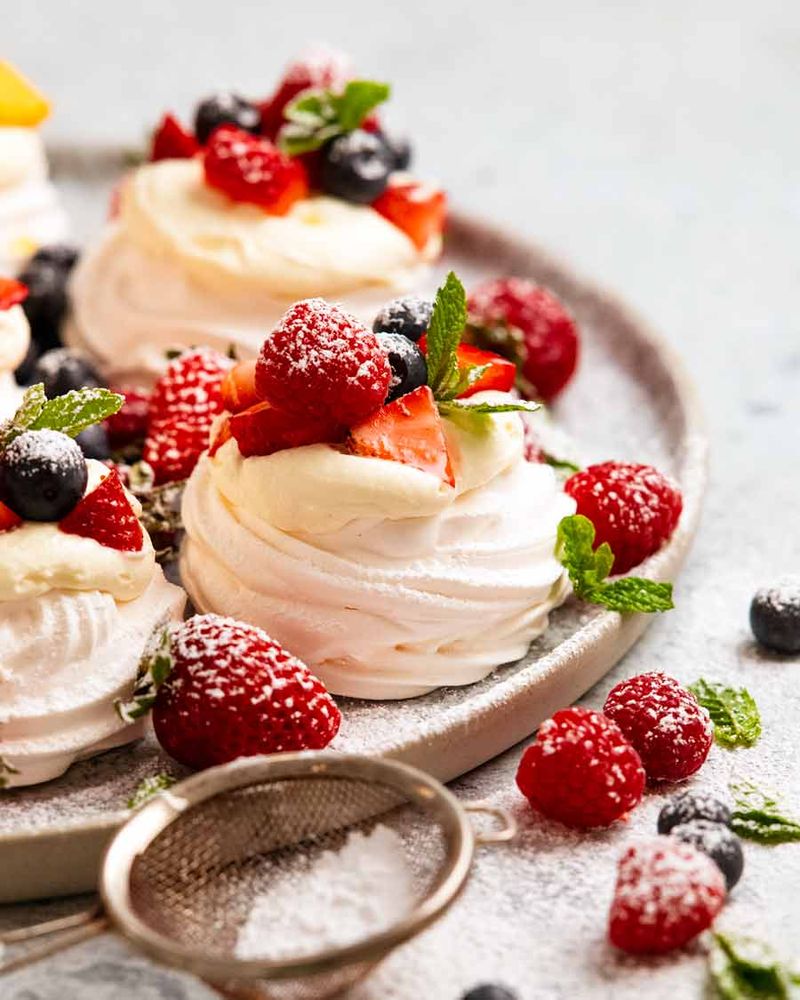 Mini Pavlovas with Berries and Mint