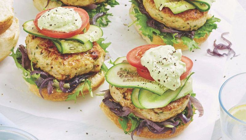 Turkey Zucchini Burgers with Cucumber Yogurt Sauce