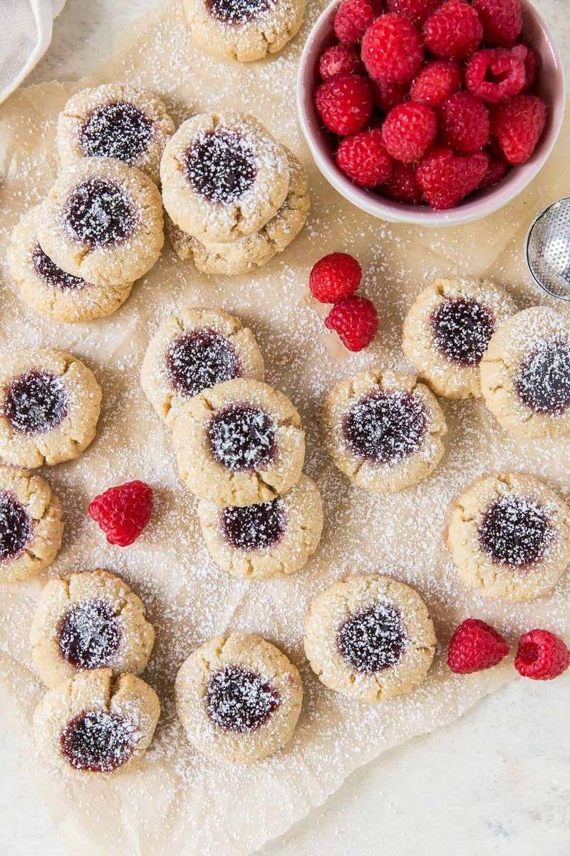Raspberry Almond Thumbprint Cookies