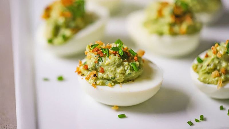 Deviled Eggs with Avocado and Hot Sauce
