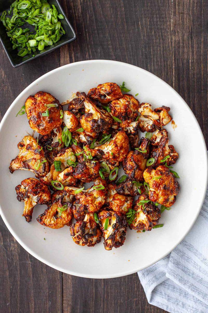 Miso Glazed Tofu with Roasted Cauliflower and Edamame