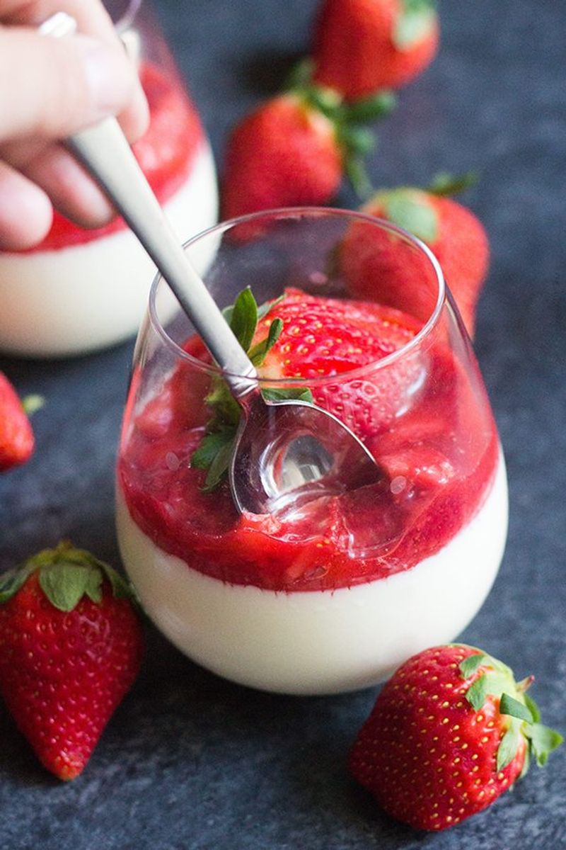 Vanilla Bean Pudding with Strawberry Sauce