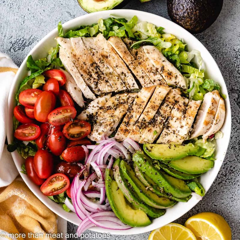 Grilled Chicken Salad with Avocado and Olive Oil