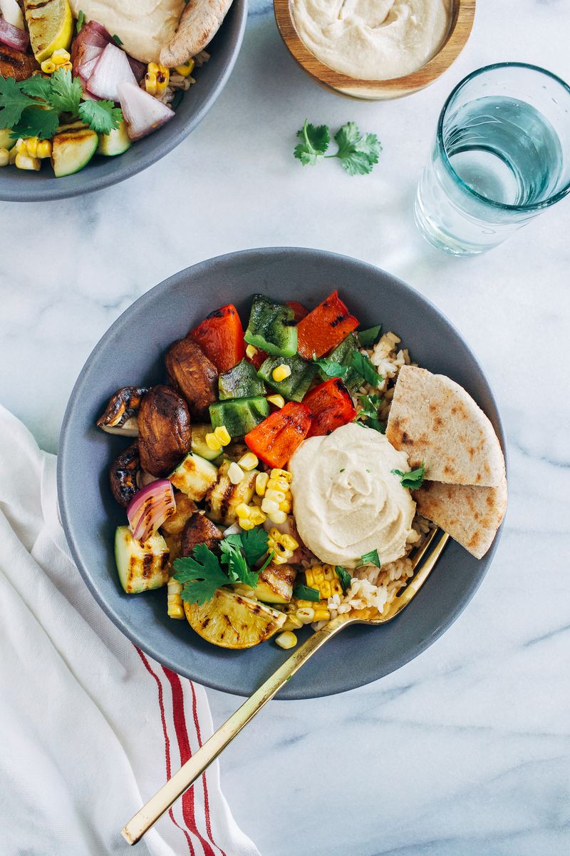 Grilled Veggie Bowl with Hummus and Brown Rice