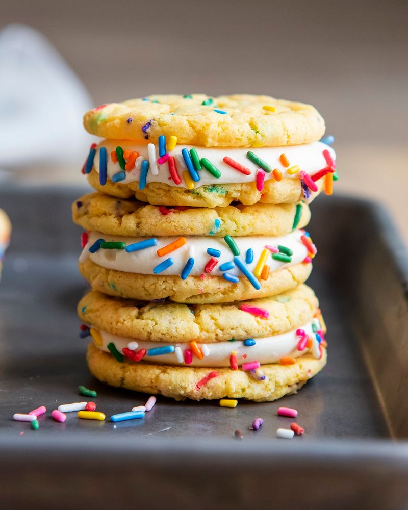 Birthday Cake Mix Cookie Sandwiches