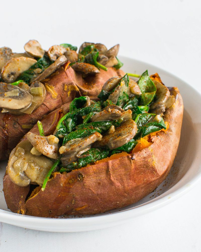 Mushroom and Spinach Stuffed Sweet Potatoes