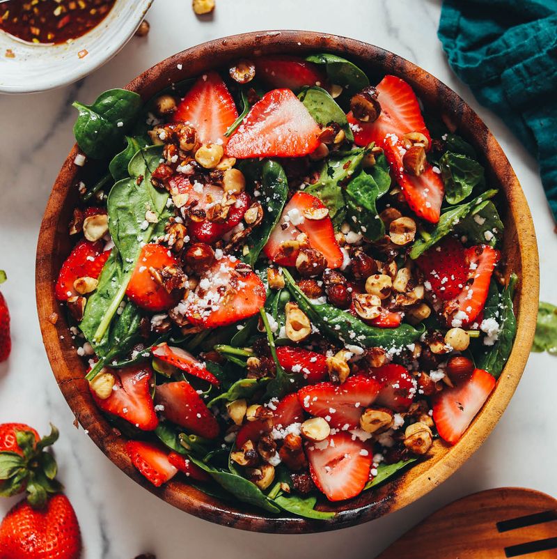 Spinach & Strawberry Salad with Grilled Tempeh