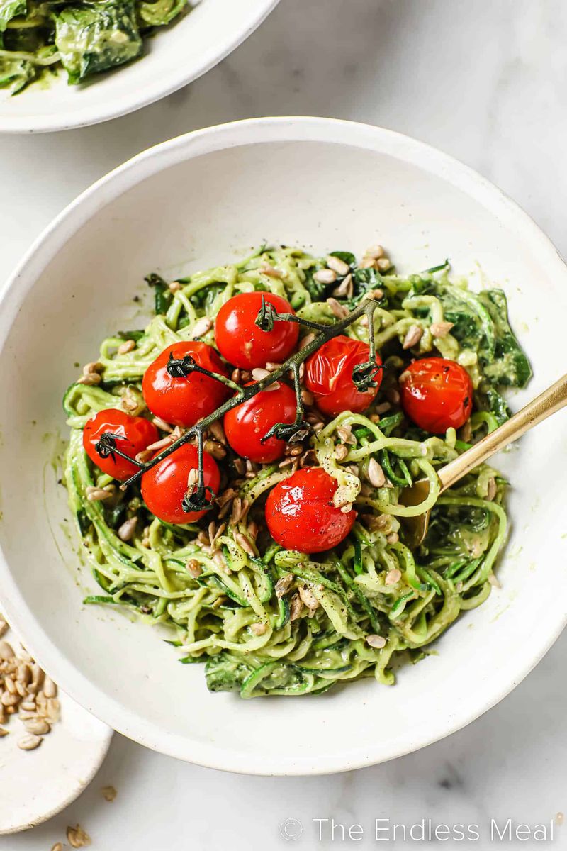 Zucchini Noodles with Pesto and Cherry Tomatoes