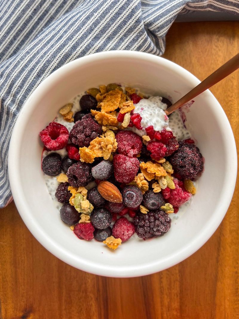 Plain Greek Yogurt with Chia Seeds & Raspberries