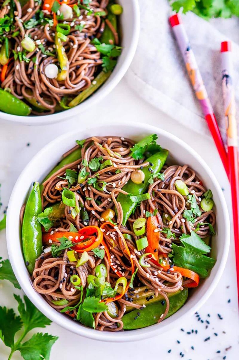 Soba Noodles with Snow Peas and Sesame Dressing