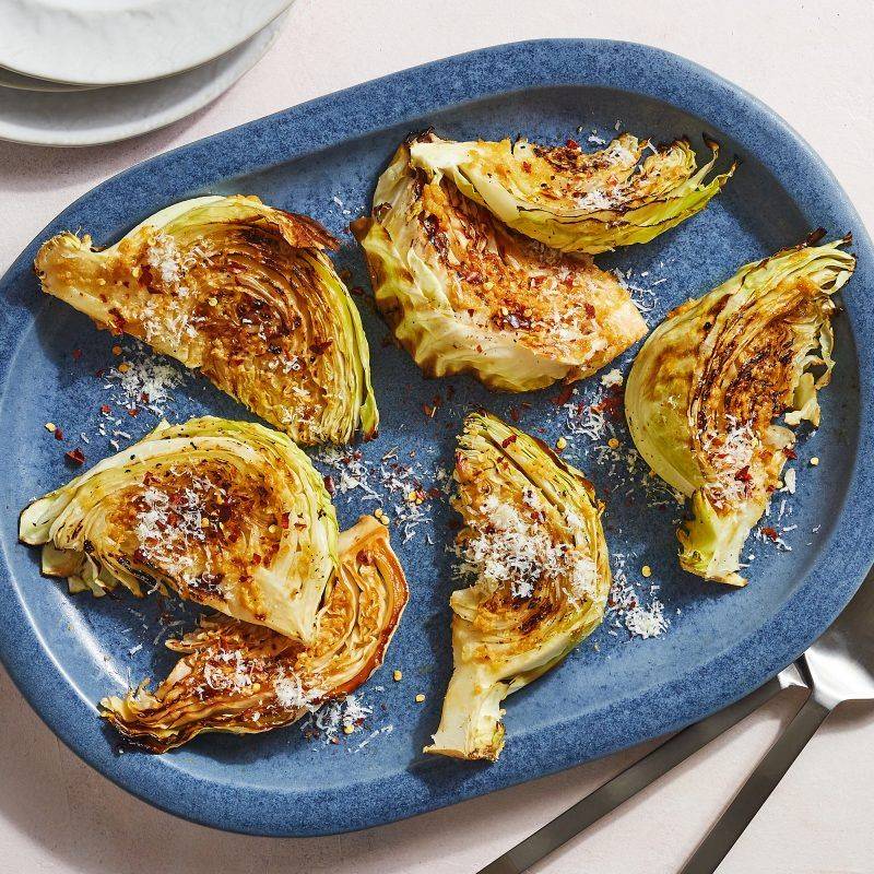 Roasted Cabbage Steaks with Garlic and Parmesan