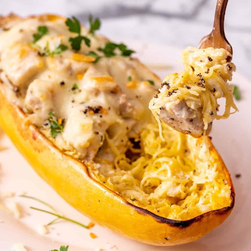 Chicken Alfredo Spaghetti Squash Boats