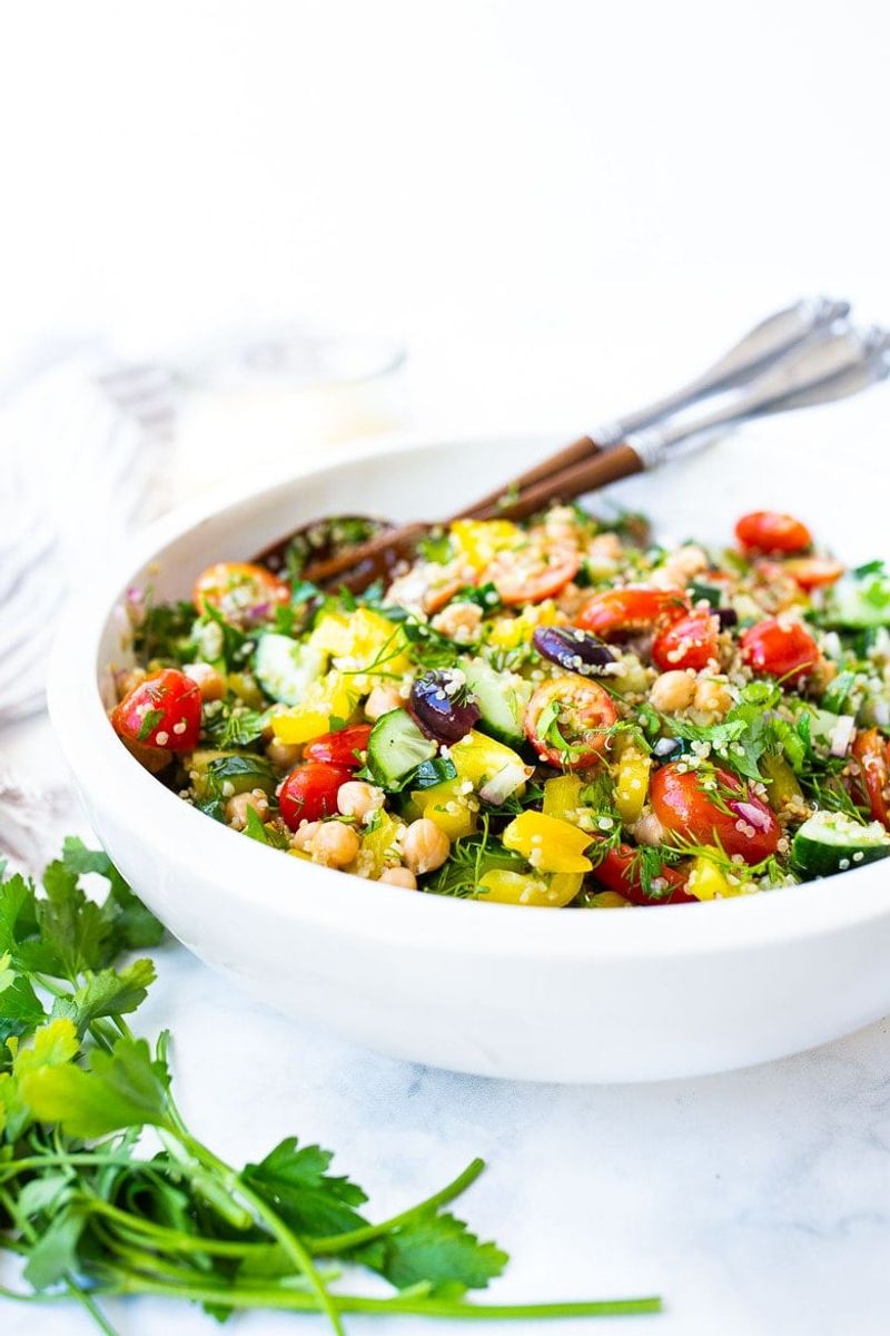 Quinoa Salad with Chickpeas, Cucumber, and Olive Oil