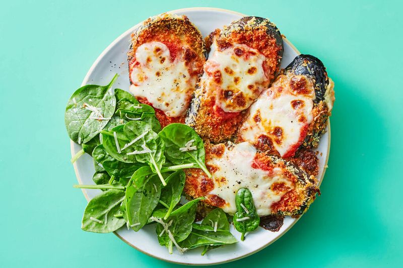 Baked Eggplant Parmesan with a Side of Greens
