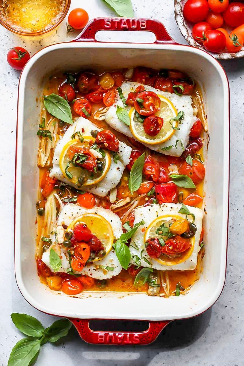 Baked Cod with Tomatoes and Olives