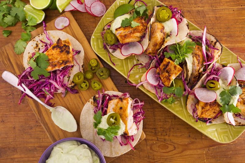 Fish Tacos with Slaw and Chipotle Crema