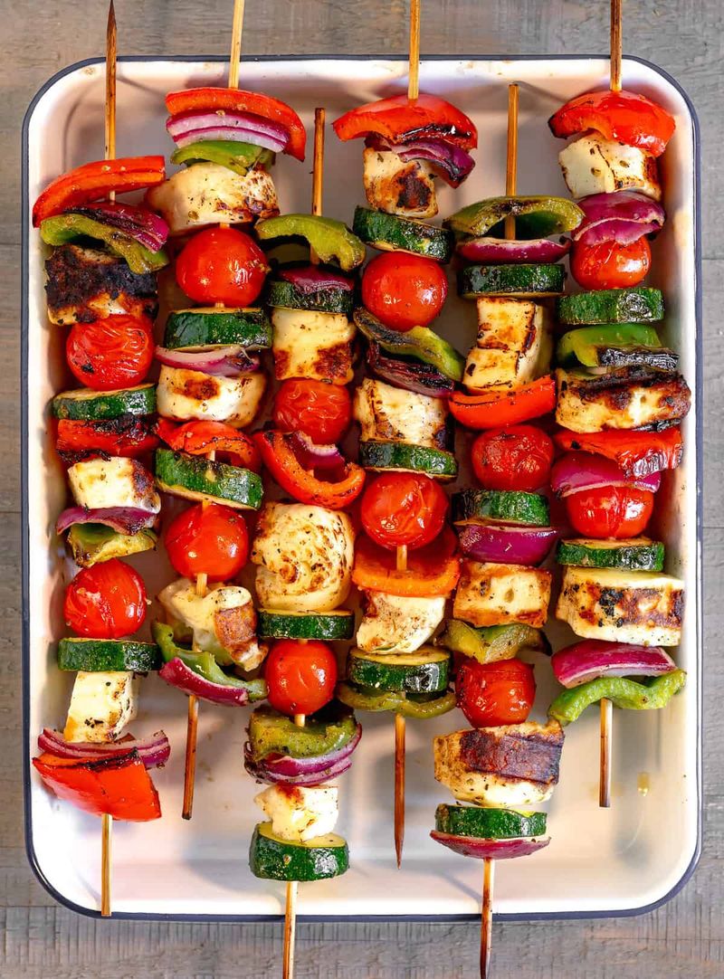 Grilled Halloumi and Veggie Skewers