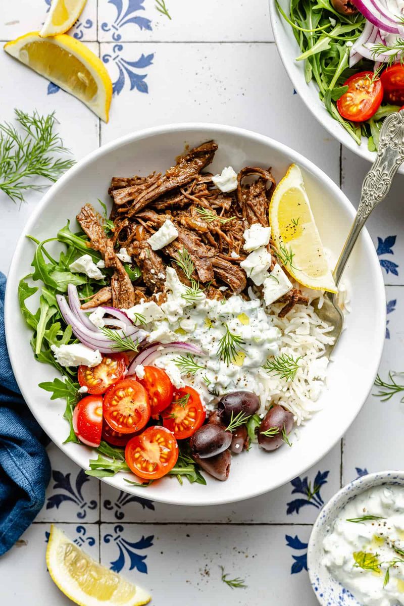 Greek Beef Bowls with Tzatziki