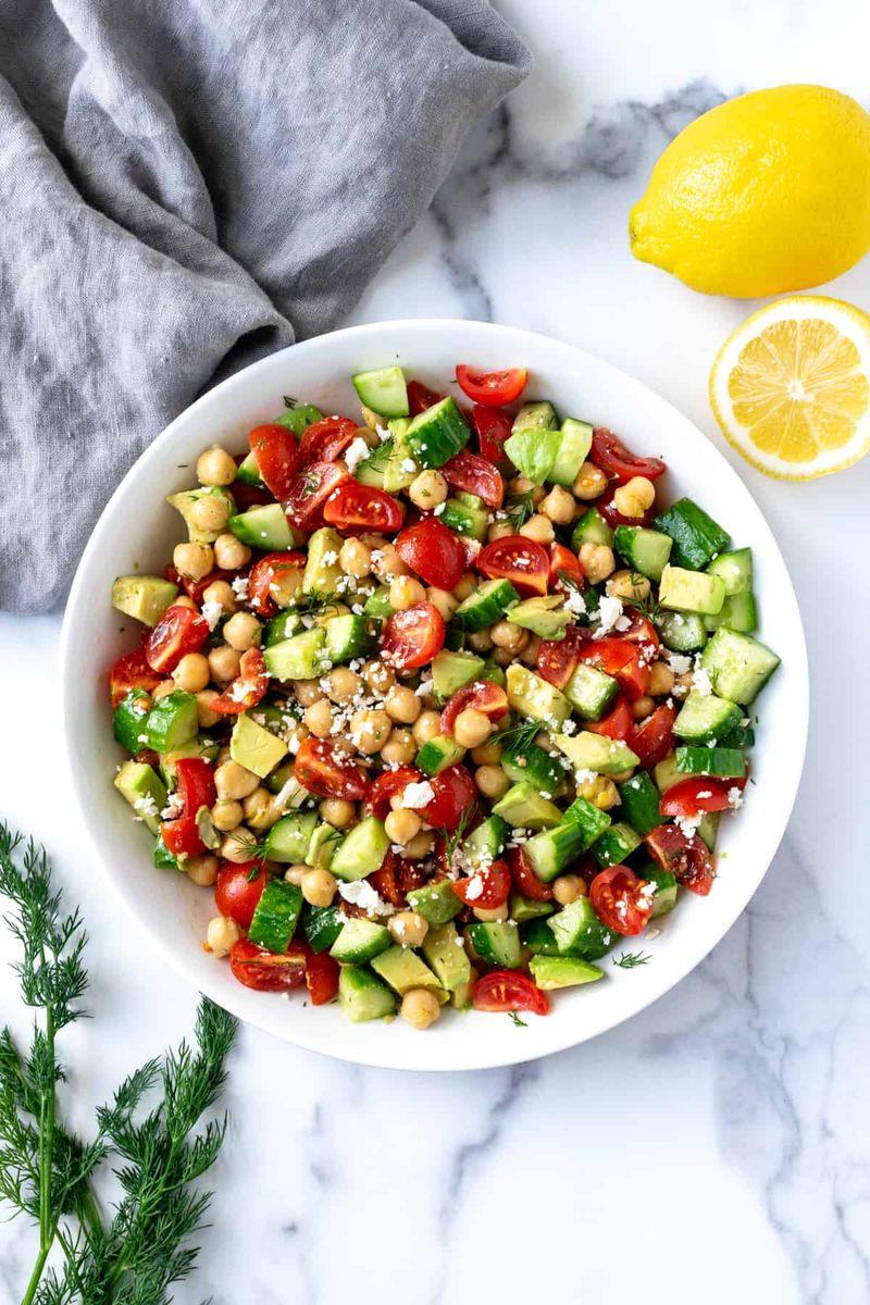 Chickpea and Avocado Salad with Olive Oil and Lemon