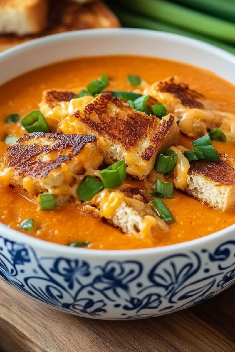 Tomato Soup with Grilled Cheese Croutons