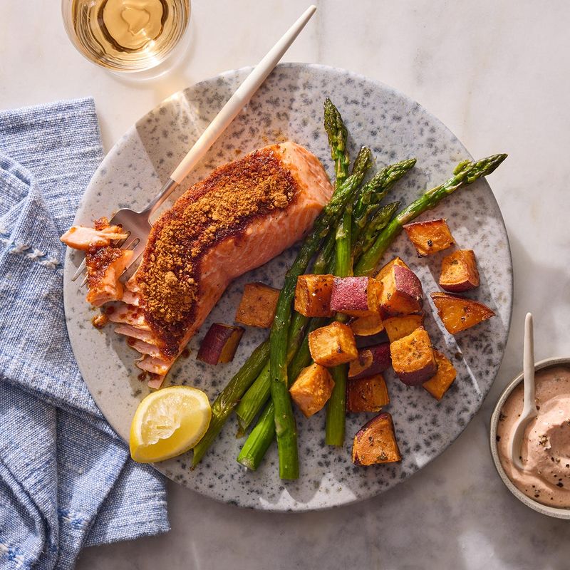 Sheet Pan Salmon with Asparagus and Sweet Potato