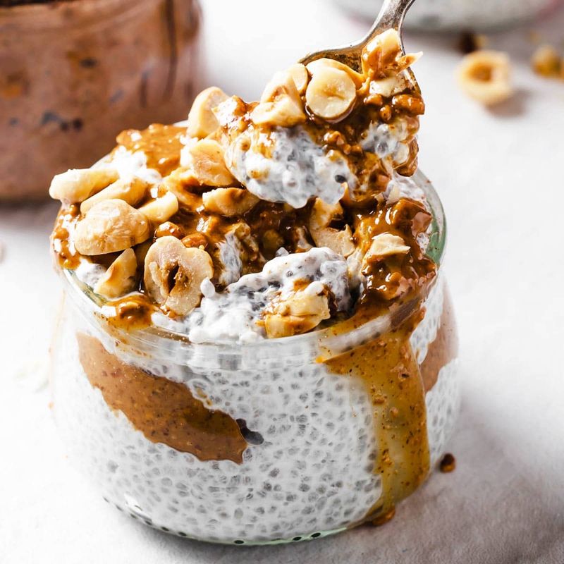 Chia Pudding with Unsweetened Almond Milk and Nuts