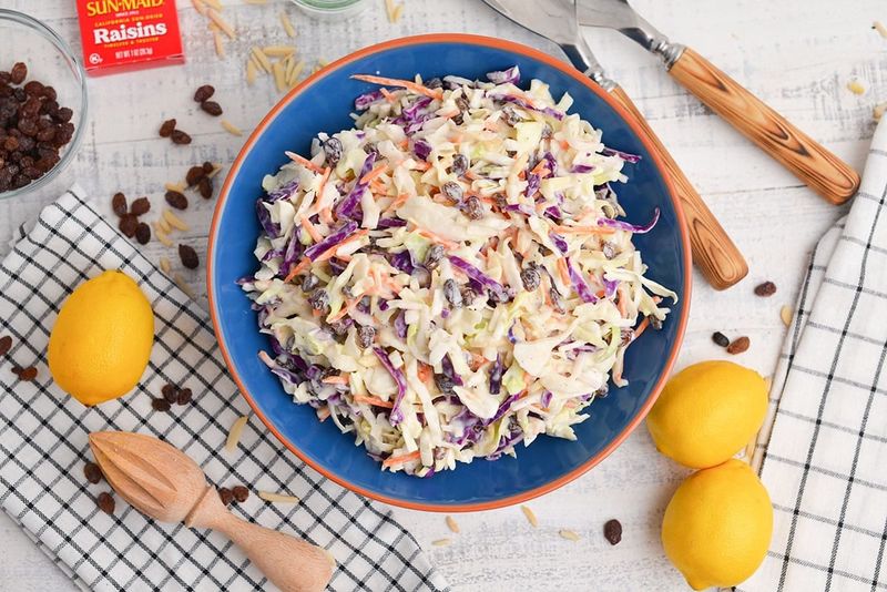 Cabbage Slaw with Raisins and Miracle Whip