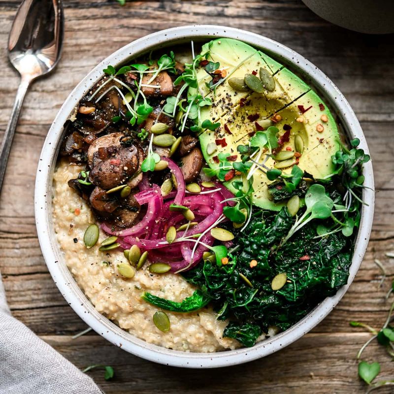 Savory Oatmeal with Greens & Mushrooms