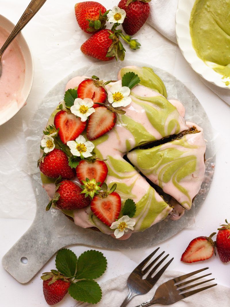 Matcha Strawberry Marble Cake