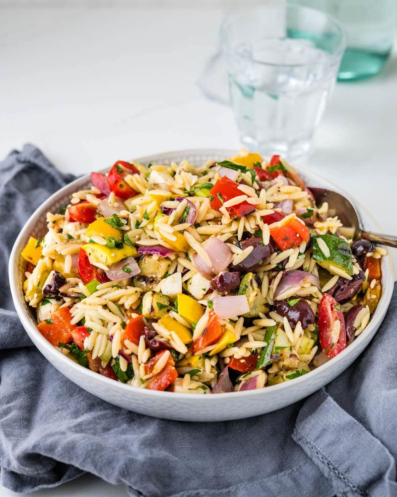 Grilled Zucchini & Red Pepper Orzo Salad