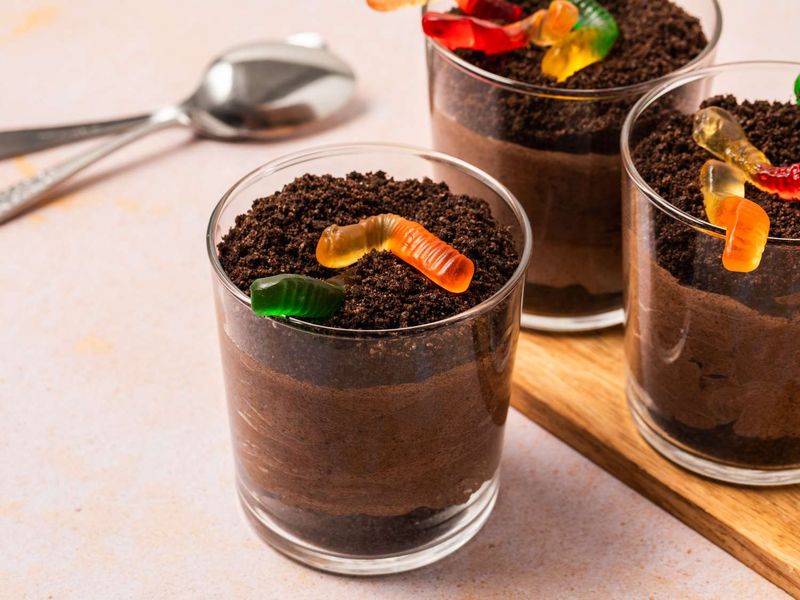Chocolate Pudding Dirt Cups with Gummy Worms