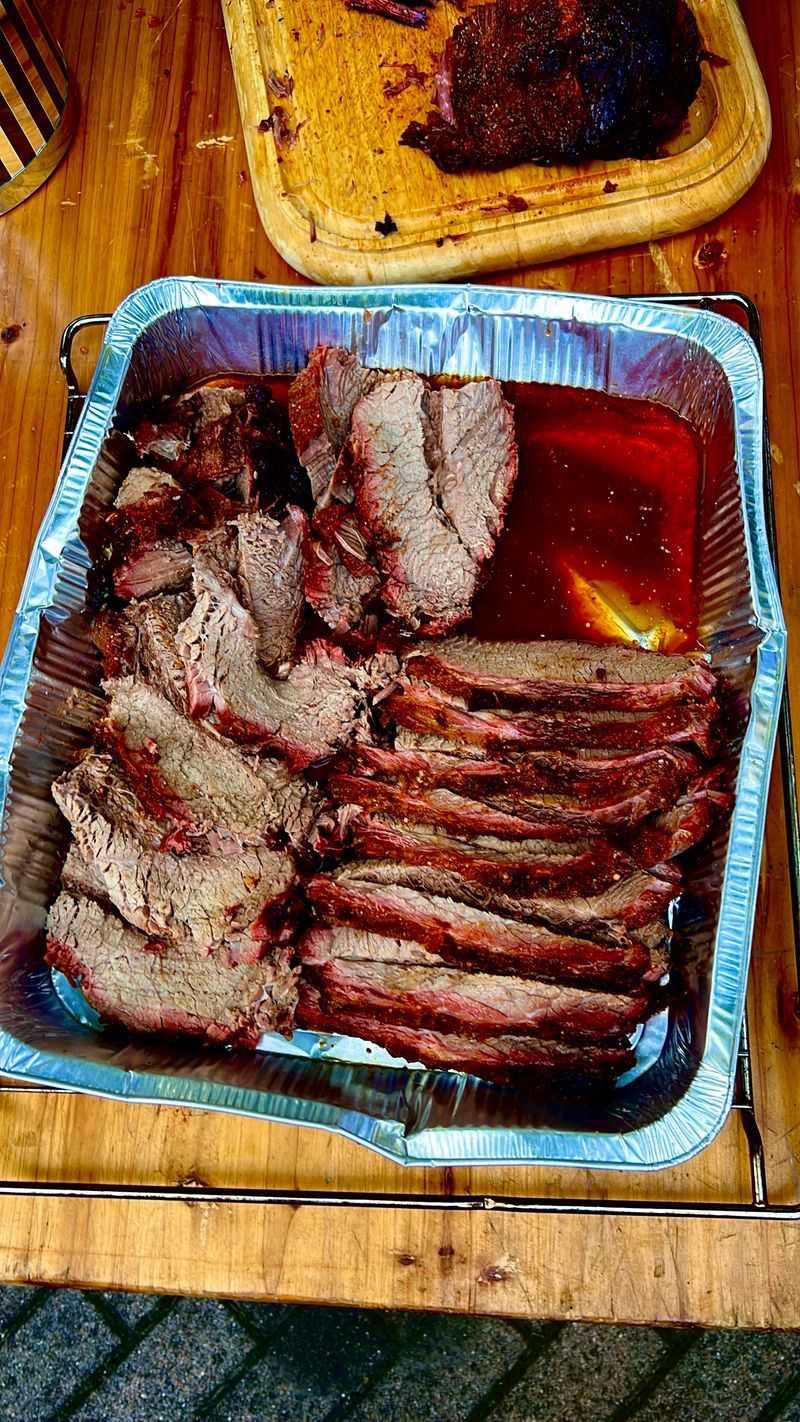 Brisket That’s Pre-Sliced and Sitting in a Pan
