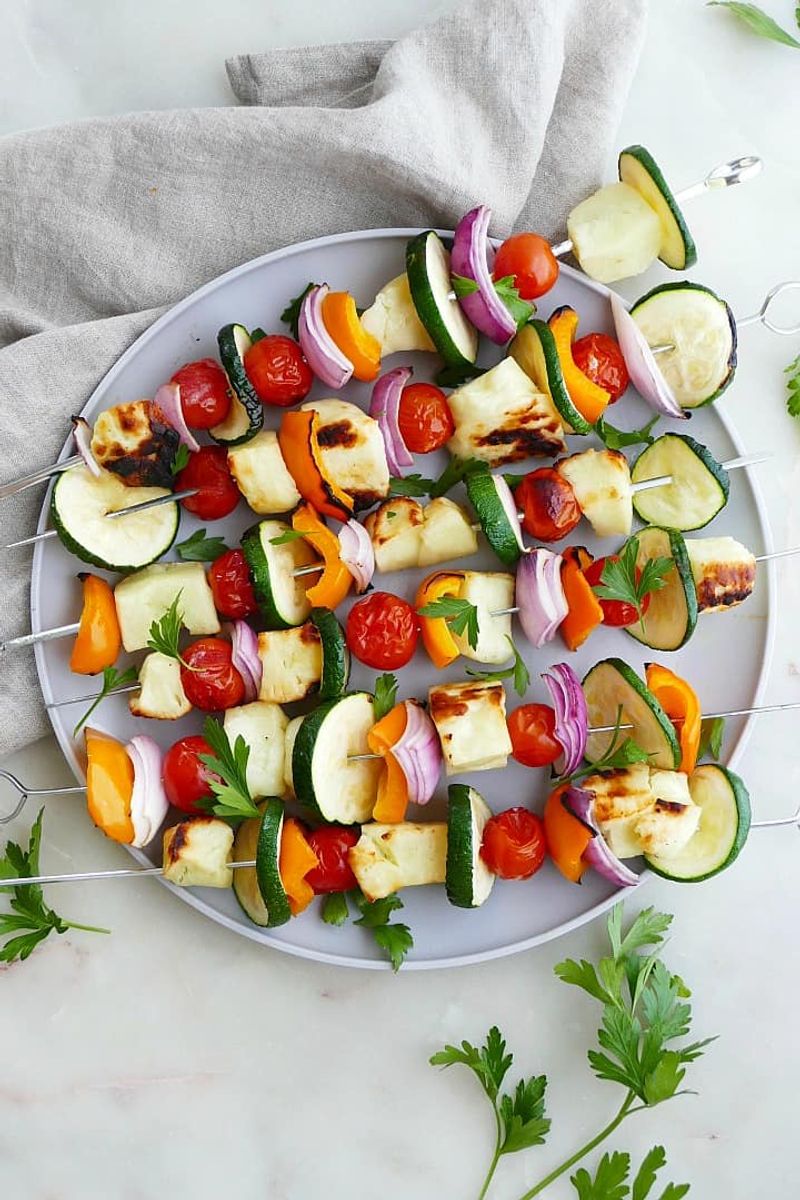 Grilled Halloumi & Veggie Skewers