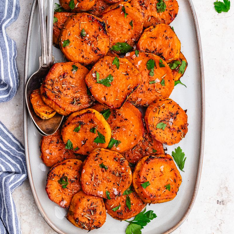 Baked Sweet Potato Rounds with Tahini Drizzle