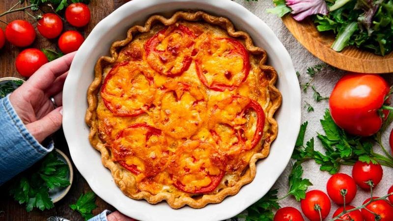 Tomato Pie with Garlic Bread Crust