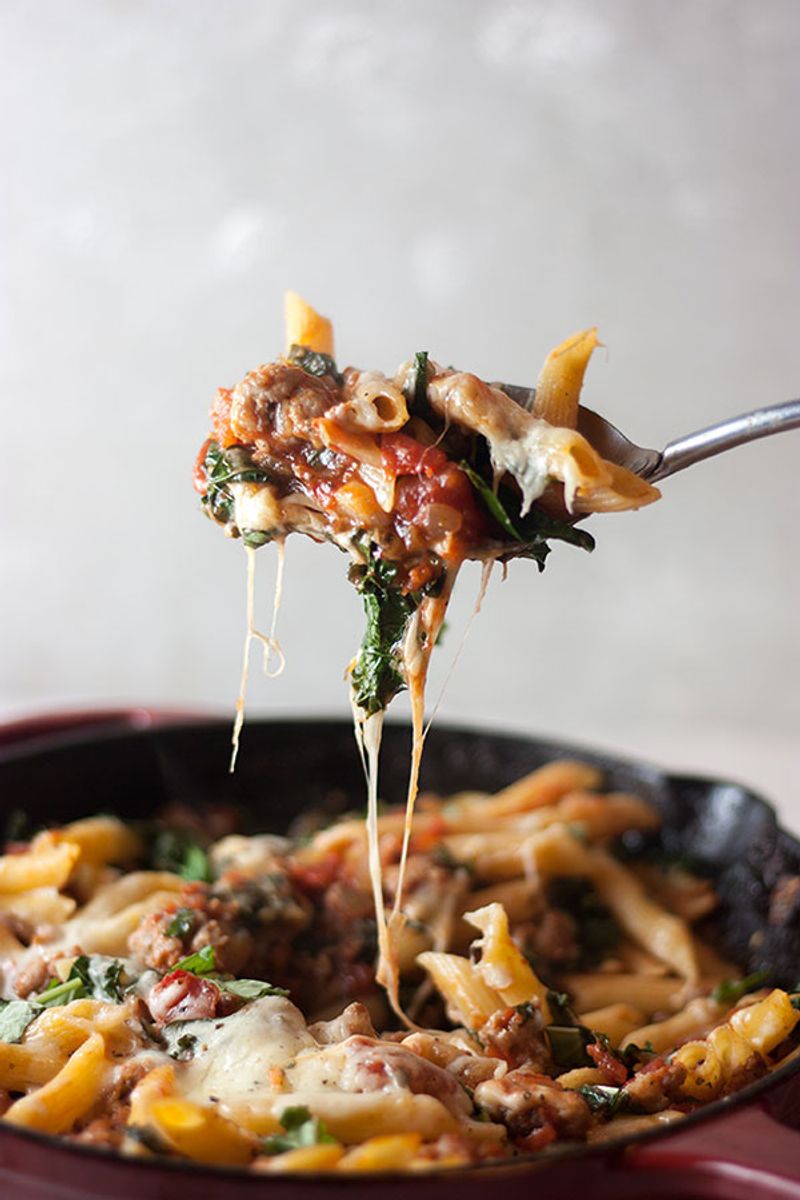 Baked Rigatoni with Sausage and Kale