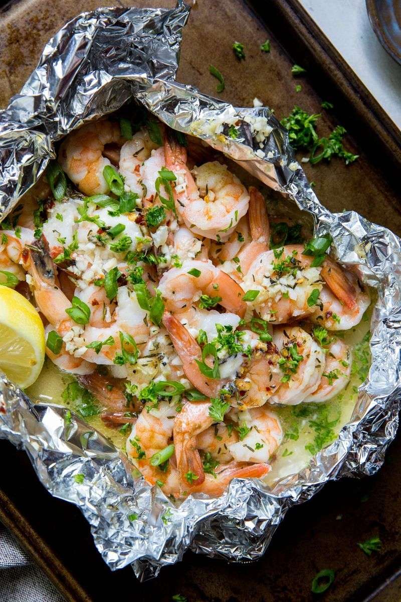 Foil Packet Garlic Butter Shrimp