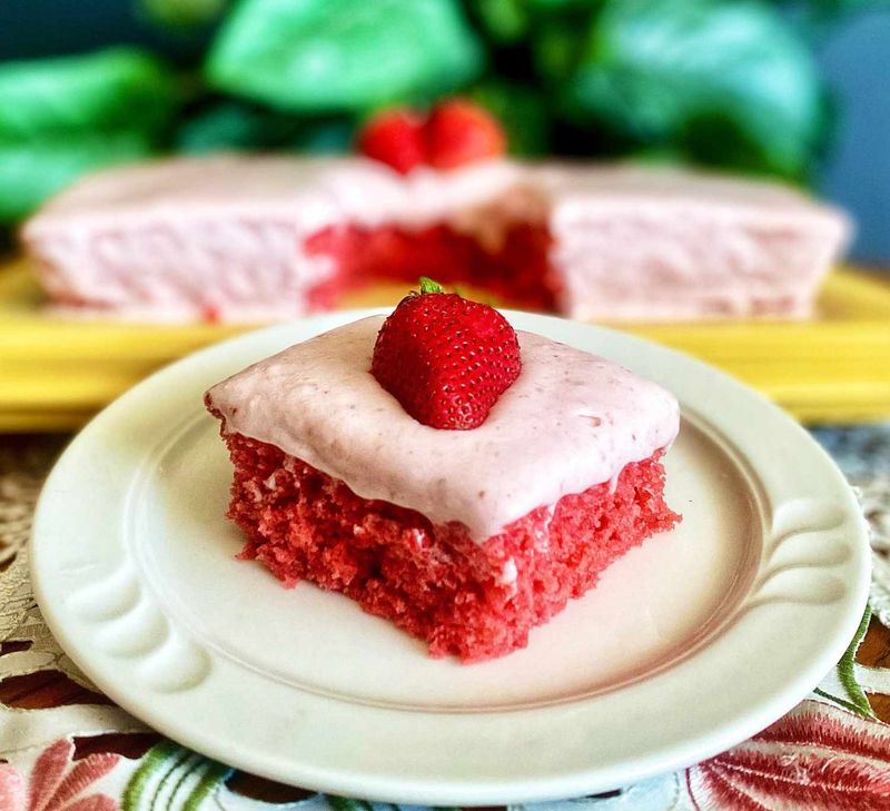Strawberry Sheet Cake with Whipped Frosting