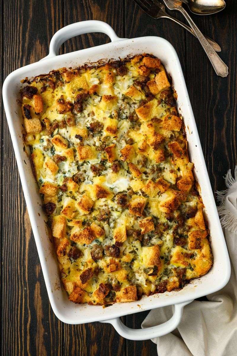 Breakfast Casserole with Sausage and Cheddar